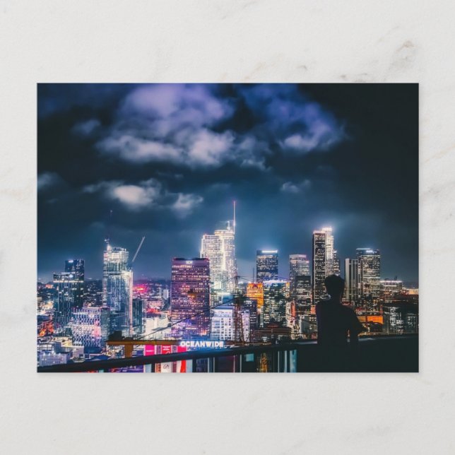 Los Angeles Skyline Night Sky Holiday Postcard (Front)