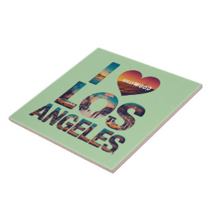Los Angeles Skyline Sunset & Hollywood Typography Ceramic Tile