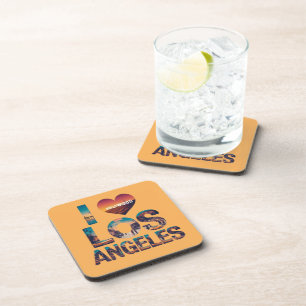 Los Angeles Skyline Sunset & Hollywood Typography Coaster