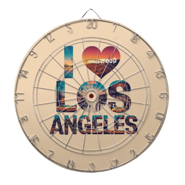 Los Angeles Skyline Sunset & Hollywood Typography  Dartboard (Front)