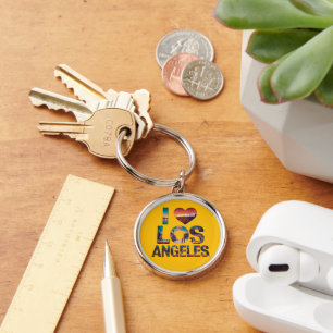 Los Angeles Skyline Sunset & Hollywood Typography  Key Ring