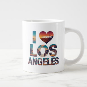 Los Angeles Skyline Sunset & Hollywood Typography  Large Coffee Mug