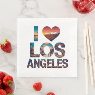 Los Angeles Skyline Sunset & Hollywood Typography  Napkin