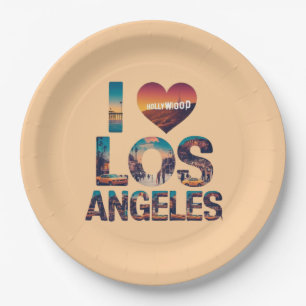 Los Angeles Skyline Sunset & Hollywood Typography  Paper Plate