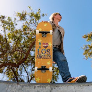 Los Angeles Skyline Sunset & Hollywood Typography Skateboard