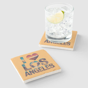 Los Angeles Skyline Sunset & Hollywood Typography Stone Coaster