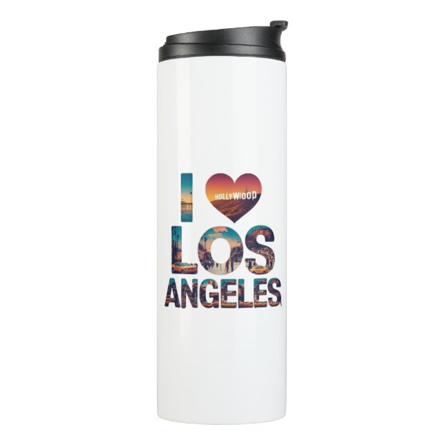 Los Angeles Skyline Sunset & Hollywood Typography  Thermal Tumbler (Rotated Left)