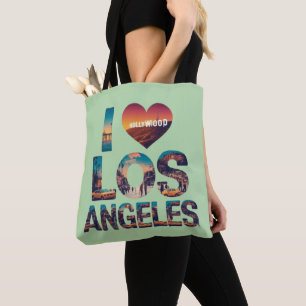 Los Angeles Skyline Sunset & Hollywood Typography Tote Bag