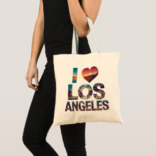 Los Angeles Skyline Sunset & Hollywood Typography Tote Bag