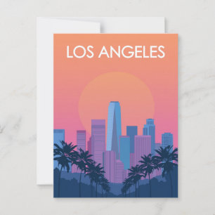 Los Angeles Skyline Sunset with Palm Trees Postcard