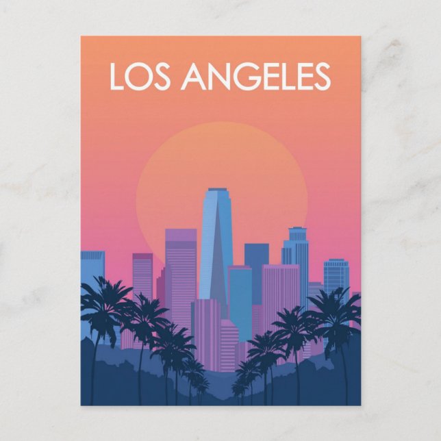 Los Angeles Skyline Sunset with Palm Trees Postcard (Front)