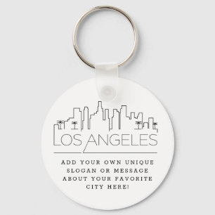Los Angeles Stylized Skyline   Custom Slogan Key Ring