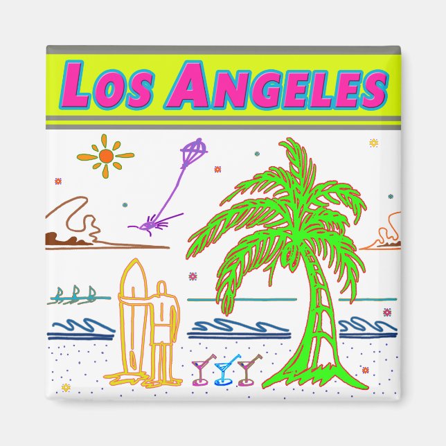 "Los Angeles" Surfer Beach Magnet (Front)