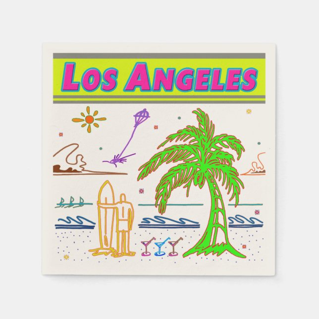 "Los Angeles" Surfer Beach Napkins (Front)