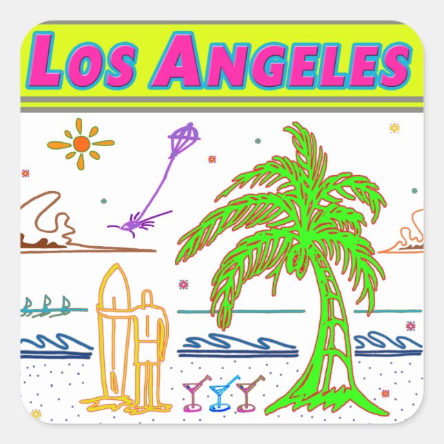 "Los Angeles" Surfer Beach Sticker (Front)