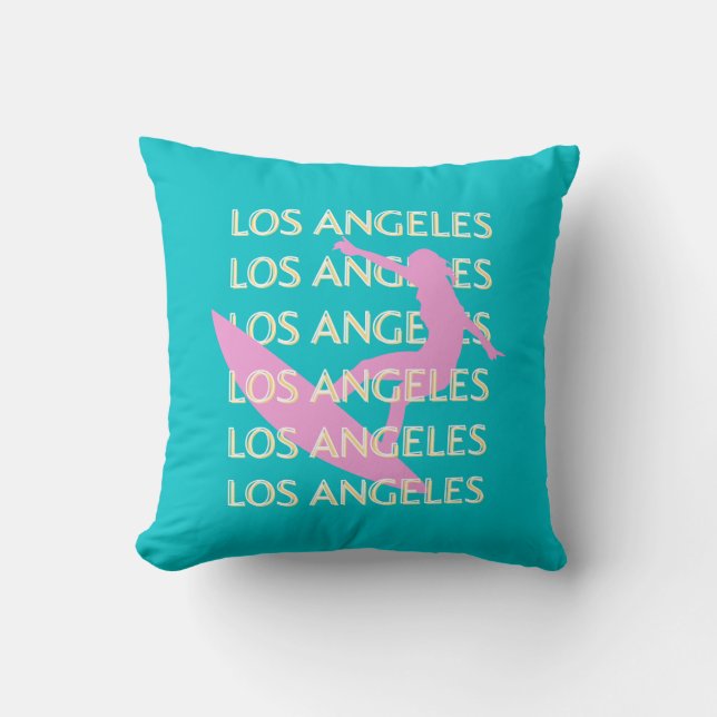 Los Angeles Travel Art, California, Surf Lovers Cushion (Front)