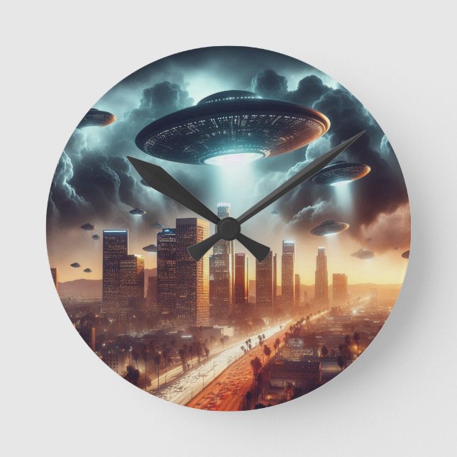 Los Angeles UFO Invasion Round Clock (Front)