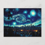 Los Angeles, Van Gogh's Starry Night style Postcard<br><div class="desc">This impressionistic artwork transports you to the scenic beauty of Los Angeles, California, capturing the essence of the city's vibrant energy. With a nod to Vincent van Gogh's "Starry Night, " this piece merges classic artistry with the modern urban landscape. The swirling brushstrokes and vivid colours evoke the dynamic spirit...</div>