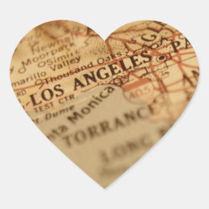 LOS ANGELES Vintage Map Heart Sticker