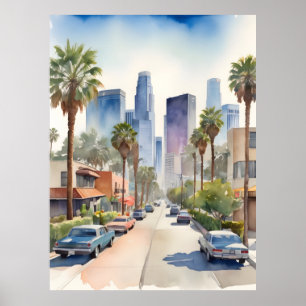 Los Angeles watercolor art Poster