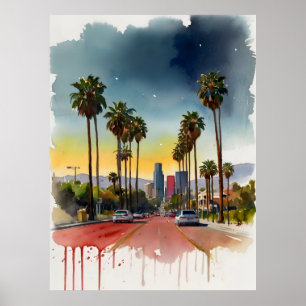 Los Angeles watercolor art Poster