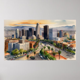 Los Angeles watercolor art Poster