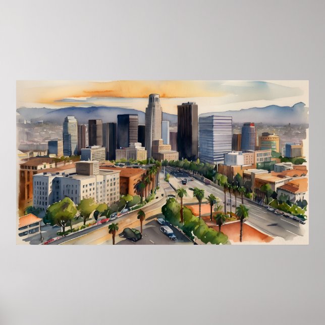 Los Angeles watercolor art Poster (Front)