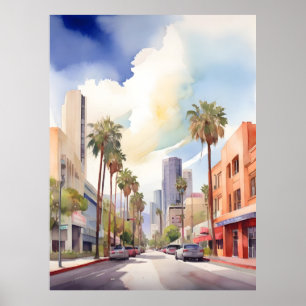 Los Angeles watercolor art Poster