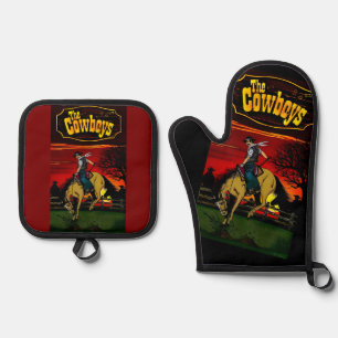 "Los Gauchos" Sandstone Coaster/"The Cowboys" Oven Mitt & Pot Holder Set