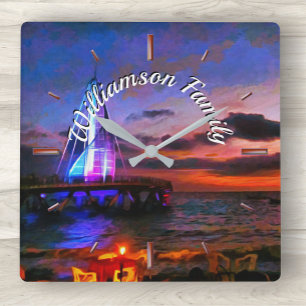 Los Muertos Family Pier 1182 Square Wall Clock