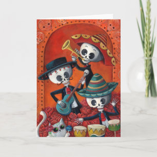 Los Muertos Skeleton Mariachi Trio Day Card