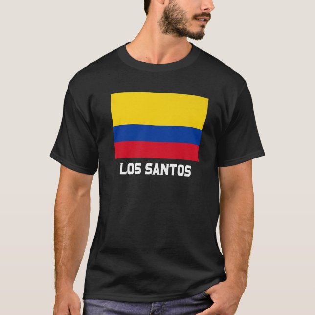 Los Santos Colombia Flag Emblem Escudo Bandera Cre T-Shirt (Front)