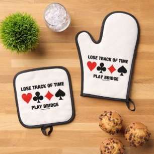 Lose Track Of Time Four Card Suits Bridge Advice Oven Mitt & Pot Holder Set