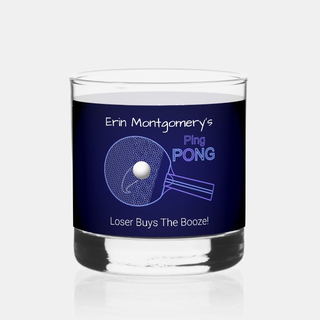 Loser Buys The Booze! Ping Pong Fun Rocks Whiskey Glass (Front)