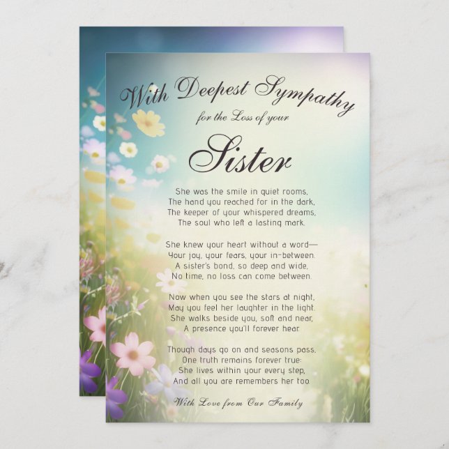 Losing a Sister Memorial  Card (Front/Back)