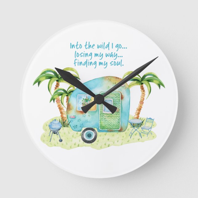 "Losing my way, finding my soul" - Camper Caravan Round Clock (Front)