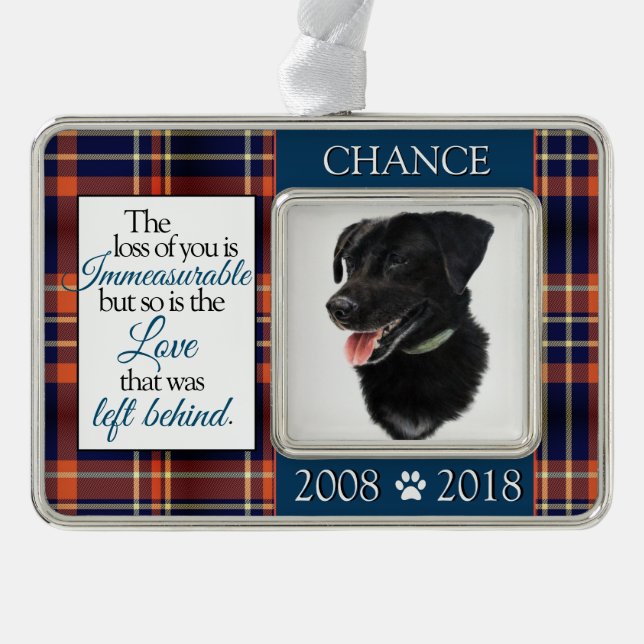 Loss of a Pet Custom Memorial Dog Silver Plated Framed Ornament (Front)