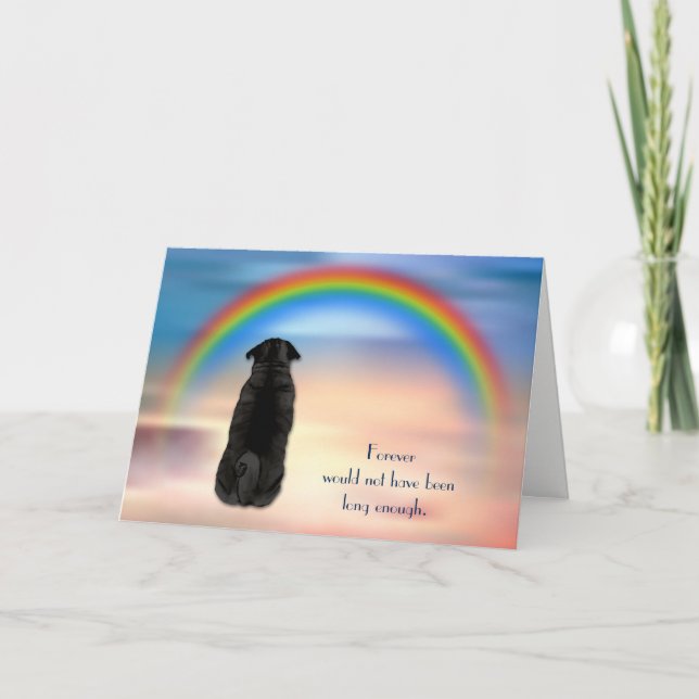 Loss of Black Pug Rainbow Sympathy Condolence Card (Front)