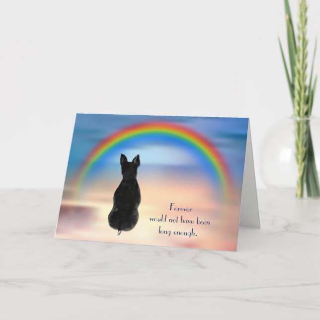 Loss of Black Rat Terrier Dog Rainbow Sympathy Holiday Card (Front)