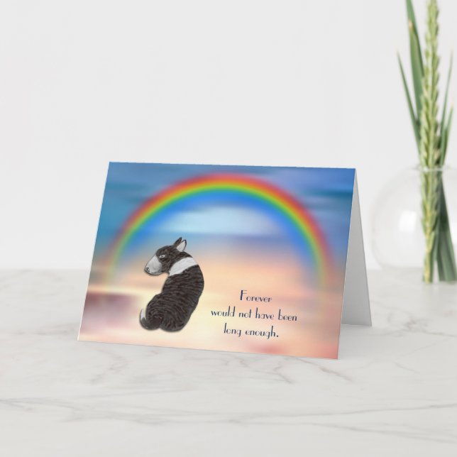 Loss of Black White Bull Terrier Rainbow Sympathy Holiday Card (Front)