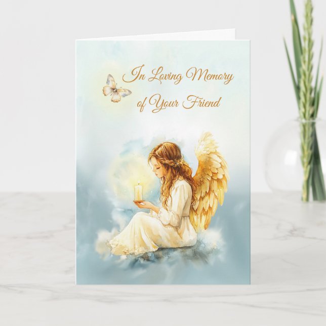 Loss of Friend Sympathy Angel Candle Butterfly Card (Front)