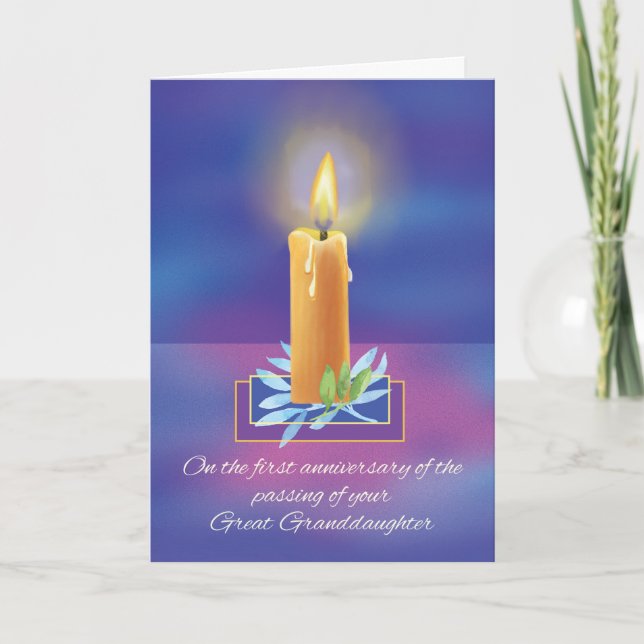 Loss of Great Granddaughter First Anniversary  Card (Front)