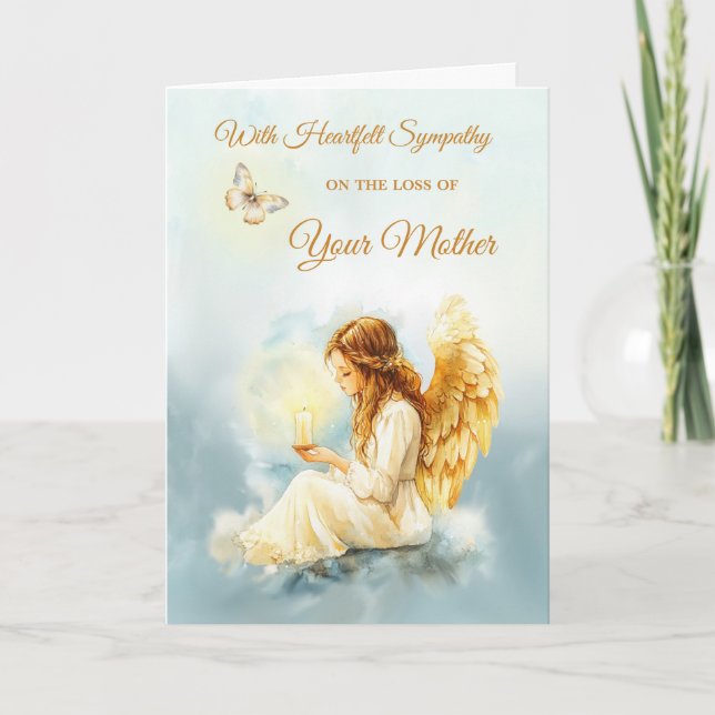 Loss of Mother Sympathy Angel Candle Butterfly Card (Front)