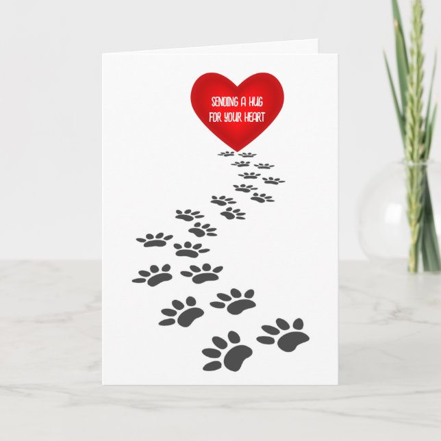 Loss of Pet Paw Prints With Red Heart  Card (Front)