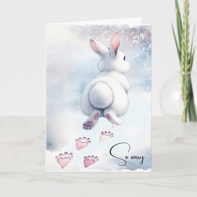 Loss of Pet Rabbit With Heart Paw Prints Card (Front)