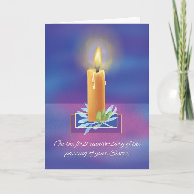 Loss of Sister First Anniversary Religious Candle Card (Front)