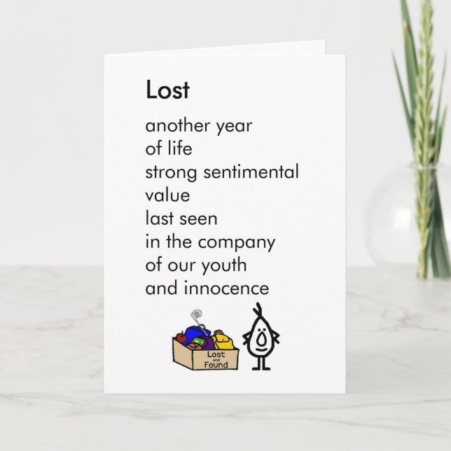 Lost -  a funny and sentimental birthday poem card (Front)