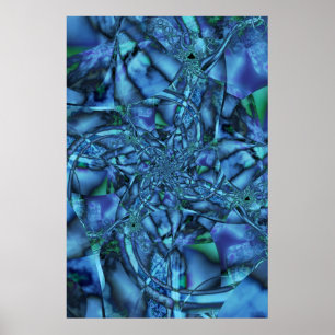 Lost   Blue and Green Fractal Art Poster