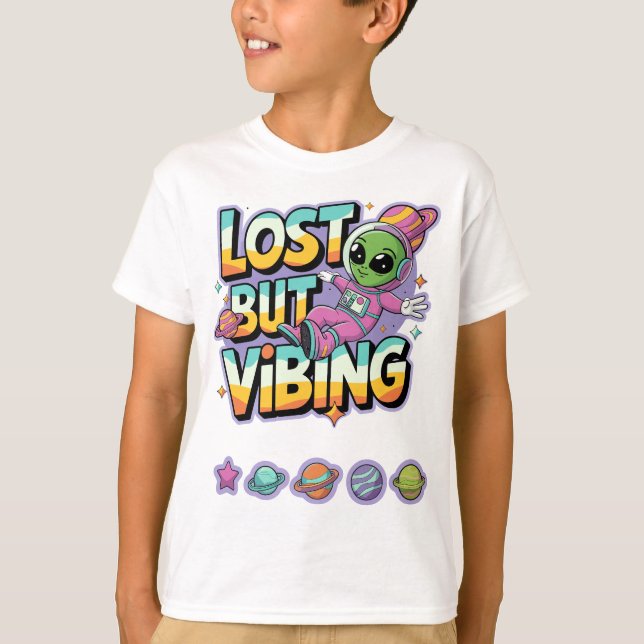 Lost But Vibing - Quirky Alien Astronaut T-Shirt (Front)
