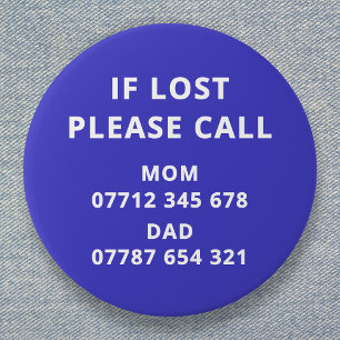 Lost Child Emergency ID Contact 7.5 Cm Round Badge